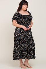 Black Floral Tiered Plus Maxi Dress