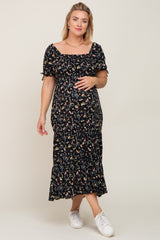 Black Floral Tiered Plus Maternity Maxi Dress