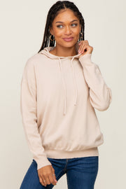 Beige Knit Hooded Long Sleeve Top