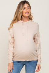 Beige Knit Maternity Hooded Long Sleeve Top