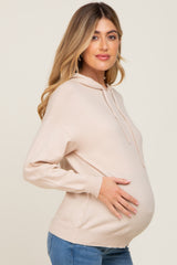 Beige Knit Maternity Hooded Long Sleeve Top