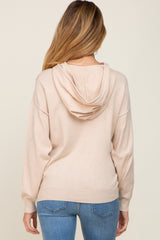 Beige Knit Maternity Hooded Long Sleeve Top