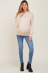 Beige Knit Maternity Hooded Long Sleeve Top