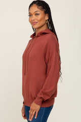 Rust Knit Hooded Long Sleeve Top