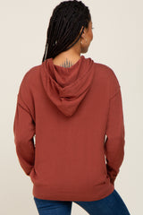 Rust Knit Hooded Long Sleeve Top