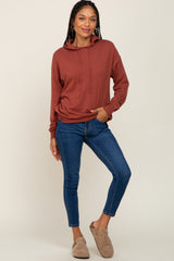 Rust Knit Hooded Long Sleeve Top