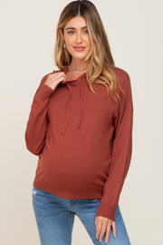 Rust Knit Maternity Hooded Long Sleeve Top