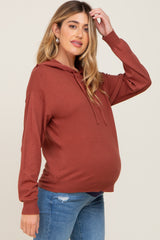 Rust Knit Maternity Hooded Long Sleeve Top