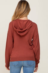 Rust Knit Maternity Hooded Long Sleeve Top