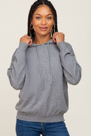 Grey Knit Hooded Long Sleeve Top