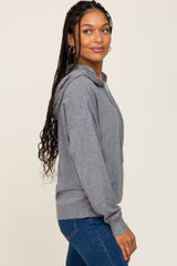 Grey Knit Hooded Long Sleeve Top