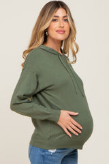 Olive Knit Maternity Hooded Long Sleeve Top