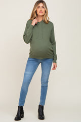 Olive Knit Maternity Hooded Long Sleeve Top