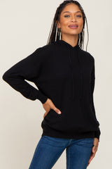 Black Knit Hooded Long Sleeve Top