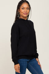 Black Knit Hooded Long Sleeve Top