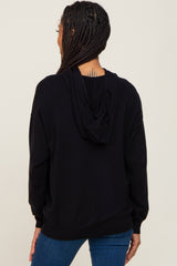 Black Knit Hooded Long Sleeve Top