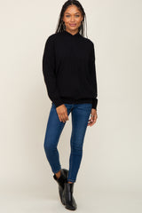 Black Knit Hooded Long Sleeve Top