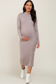 Taupe Mock Neck Maternity Long Sleeve Dress