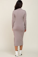 Taupe Mock Neck Maternity Long Sleeve Dress