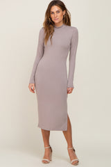 Taupe Mock Neck Maternity Long Sleeve Dress