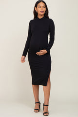 Black Mock Neck Maternity Long Sleeve Dress