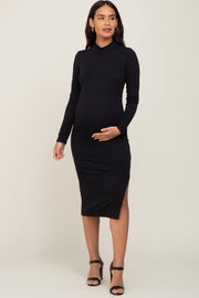 Black Mock Neck Maternity Long Sleeve Dress