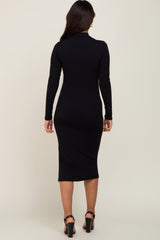 Black Mock Neck Maternity Long Sleeve Dress