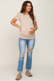 Light Blue Distressed Fringe Hem Maternity Jeans