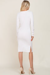 White Ribbed Basic Long Sleeve Midi Dress