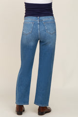 Blue Distressed Knee Straight Maternity Jeans