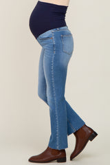 Blue Maternity Raw Hem Straight Leg Jeans