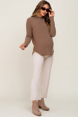 Beige Raw Hem Cropped Flare Maternity Jeans