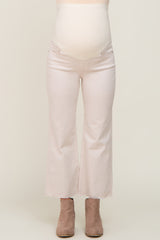 Beige Raw Hem Cropped Flare Maternity Jeans