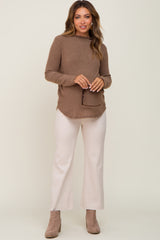 Beige Raw Hem Cropped Flare Maternity Jeans