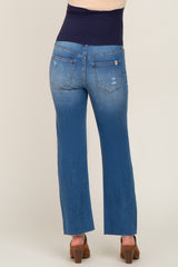 Blue Open Knee Straight Leg Maternity Jeans