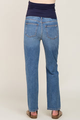 Blue Distressed Maternity Straight Leg Jeans