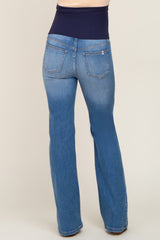 Blue Basic Flared Leg Maternity Jeans