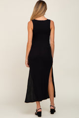 Black Soft Knit Sleeveless Maternity Maxi Dress