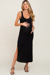 Black Soft Knit Sleeveless Maternity Maxi Dress