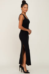 Black Soft Knit Sleeveless Maxi Dress