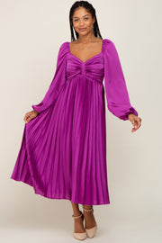 Purple Satin Pleated Midi Dress