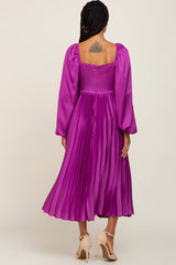 Purple Satin Pleated Midi Dress