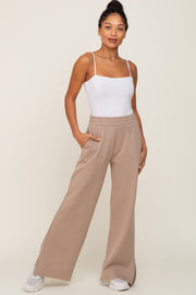 Taupe Soft Wide Leg Side Slit Sweatpants