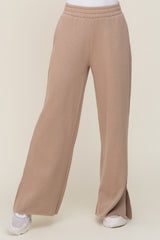 Taupe Soft Wide Leg Side Slit Sweatpants