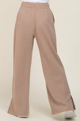 Taupe Soft Wide Leg Side Slit Sweatpants