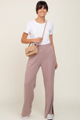 Mocha Soft Wide Leg Side Slit Sweatpants