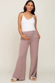 Mocha Soft Wide Leg Side Slit Maternity Sweatpants