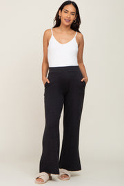 Black Soft Wide Leg Side Slit Maternity Sweatpants