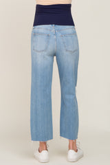 Light Blue Distressed Raw Hem Straight Maternity Jeans