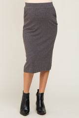 Charcoal Ribbed Knit Maternity Midi Skirt